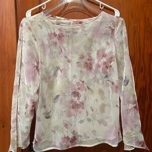 Vintage Floral Sheer Blouse pink floral with slits